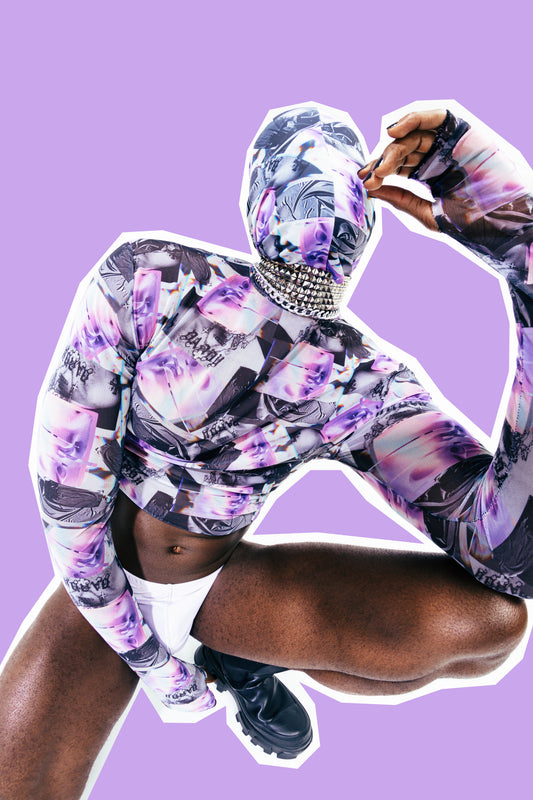 DIGITAL GLITCH LONGSLEEVE MESH TOP