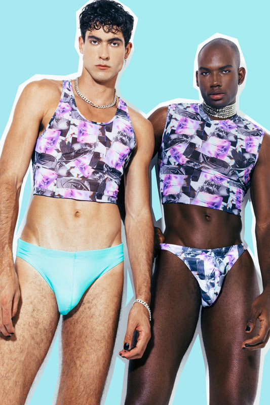 DIGITAL GLITCH CROP MESH SINGLET