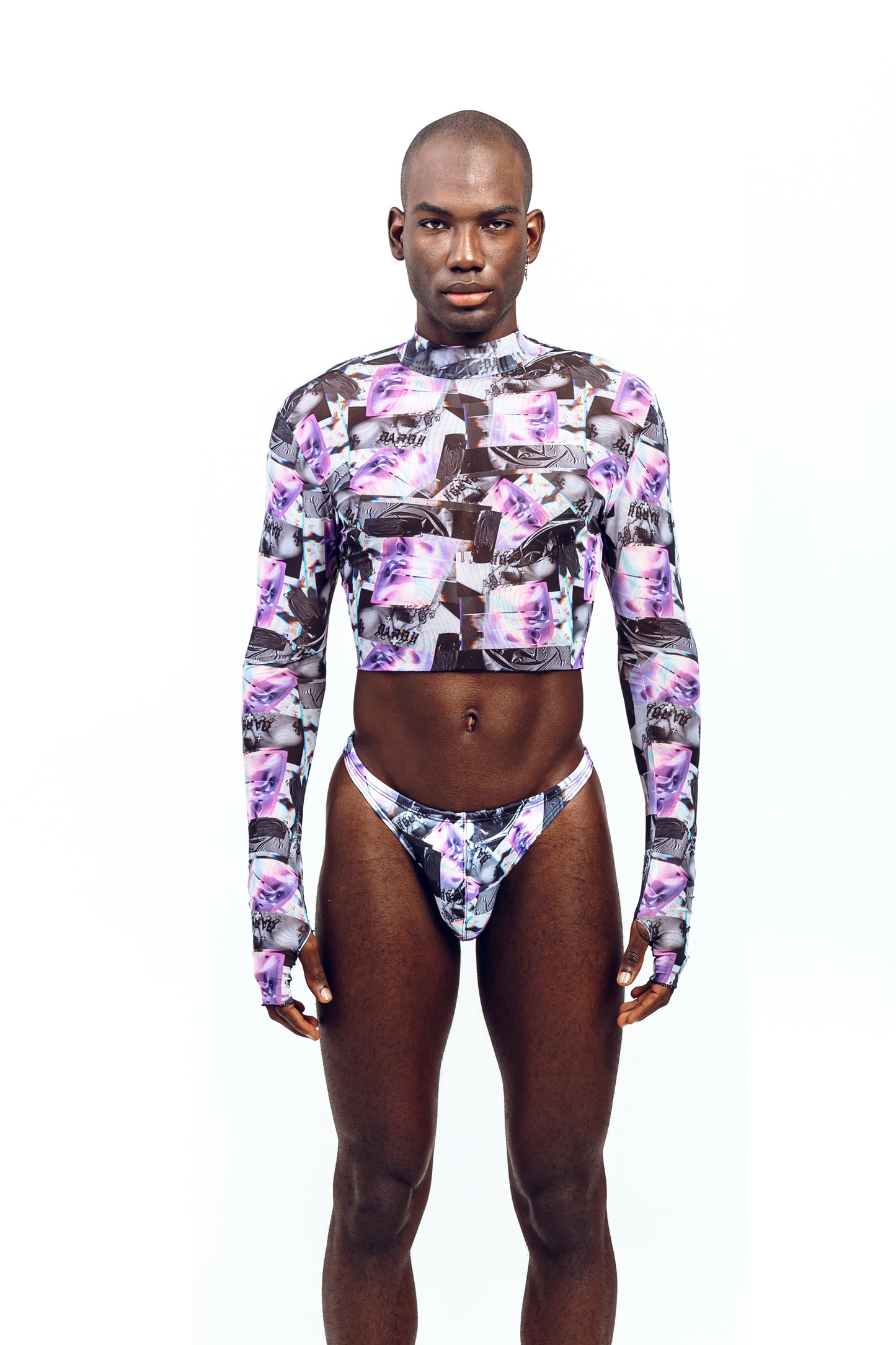 GLITCH LONGSLEEVE MESH CROP TOP
