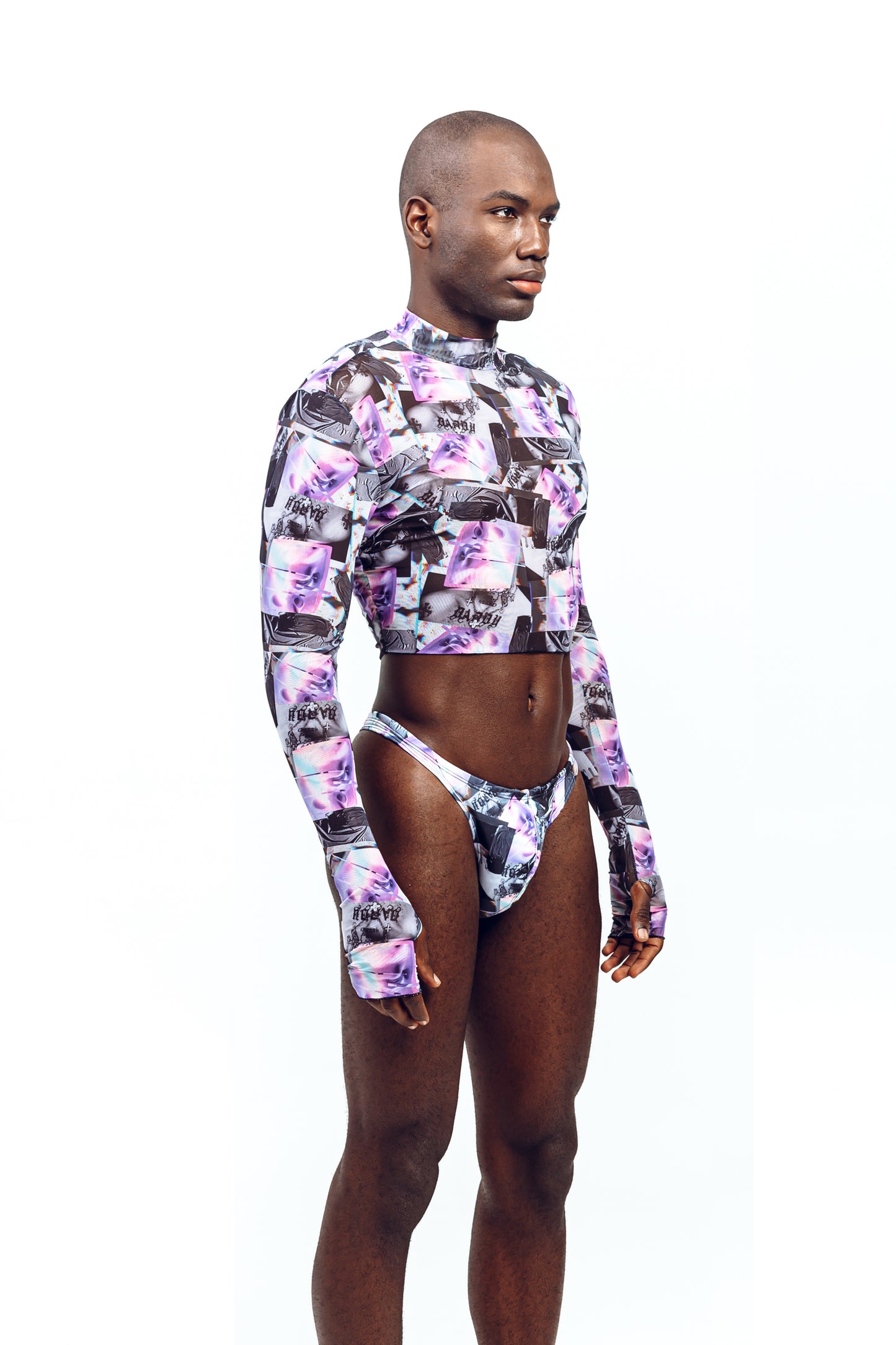 DIGITAL GLITCH LONGSLEEVE MESH TOP