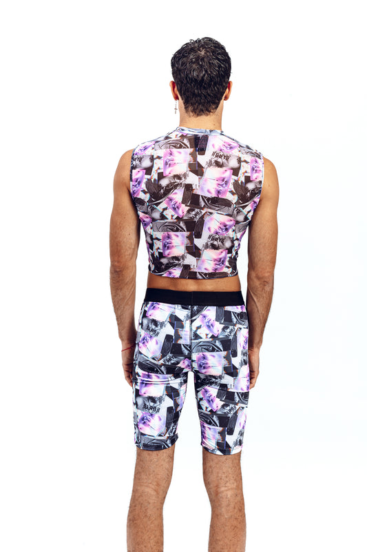 DIGITAL GLITCH CROP MESH TANK