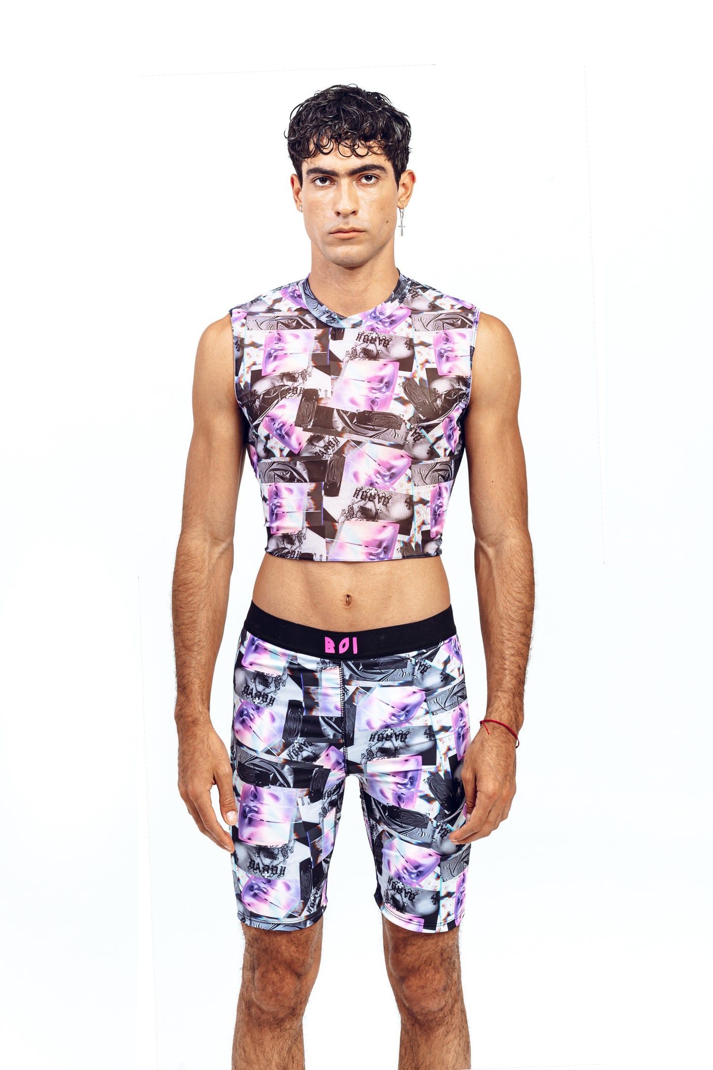 DIGITAL GLITCH CROP MESH TANK