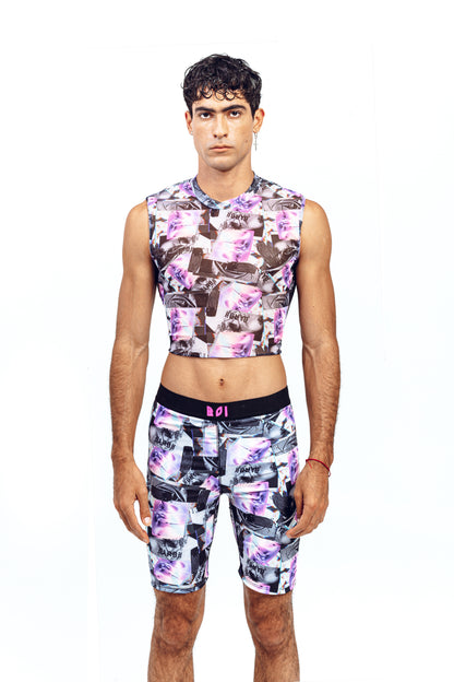 DIGITAL GLITCH CROP MESH TANK