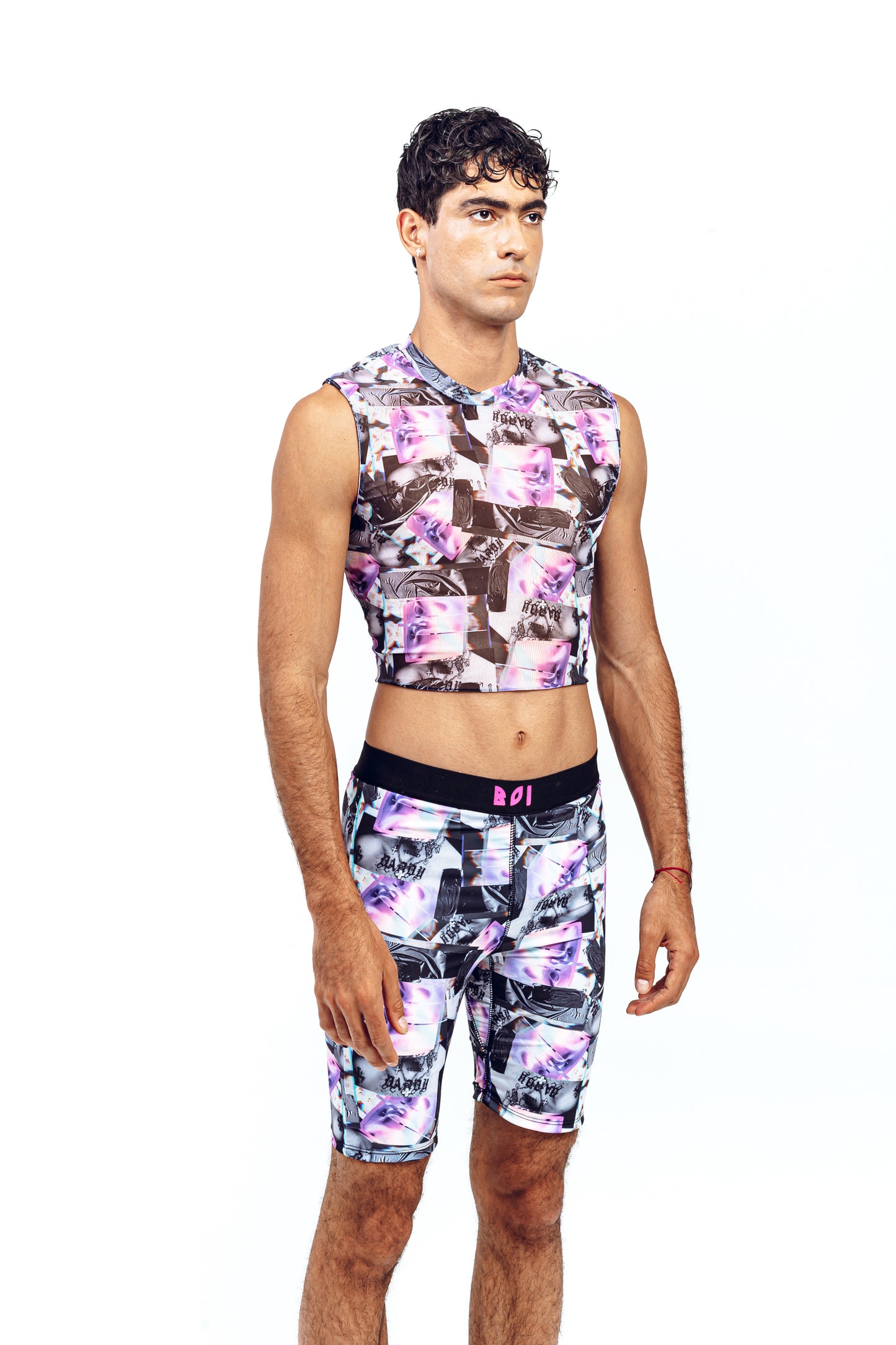 DIGITAL GLITCH CROP MESH TANK