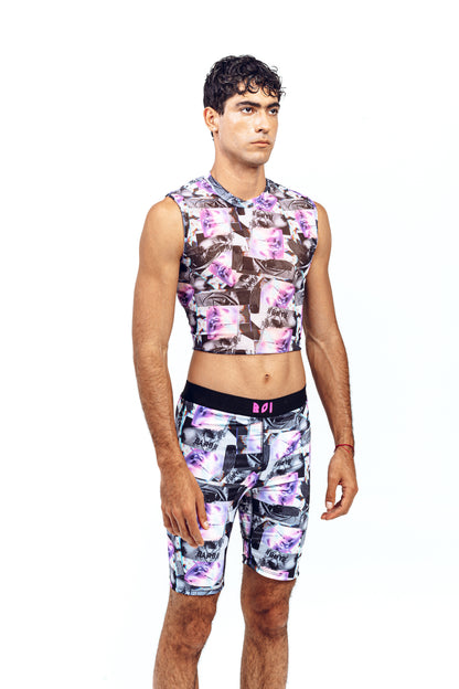 DIGITAL GLITCH CROP MESH TANK